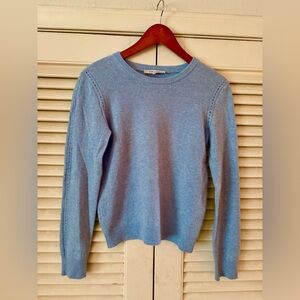 MINT FRAME ICE BLUE 100% CASHMERE BABY CREWNECK WITH POINTELLE DETAILS SZ M